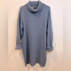Slate blue turtle neck mini sweater dress